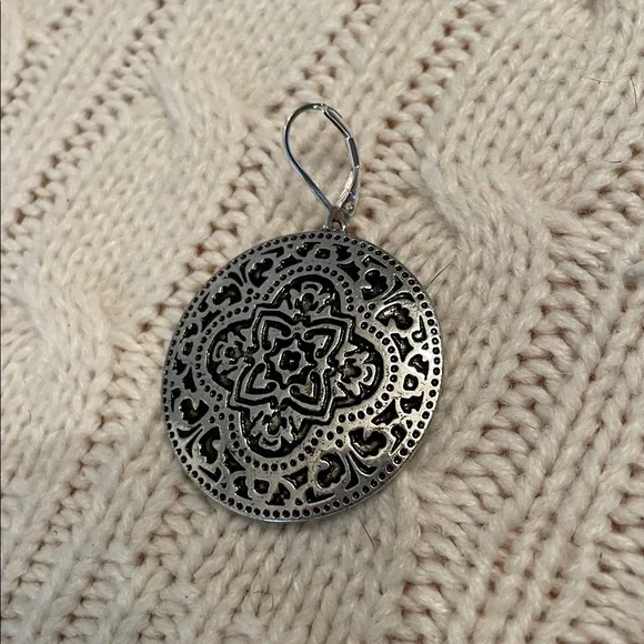 Scroll & Vine Silver Tone Leverback Drop Dangle Earrings circular metallic boho - Picture 9 of 13